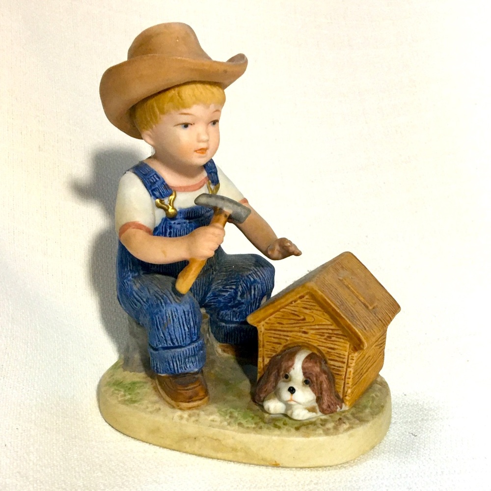Vintage 1985 Homco Denim Days Puppy Love #1503 Porcelain Figurine‎